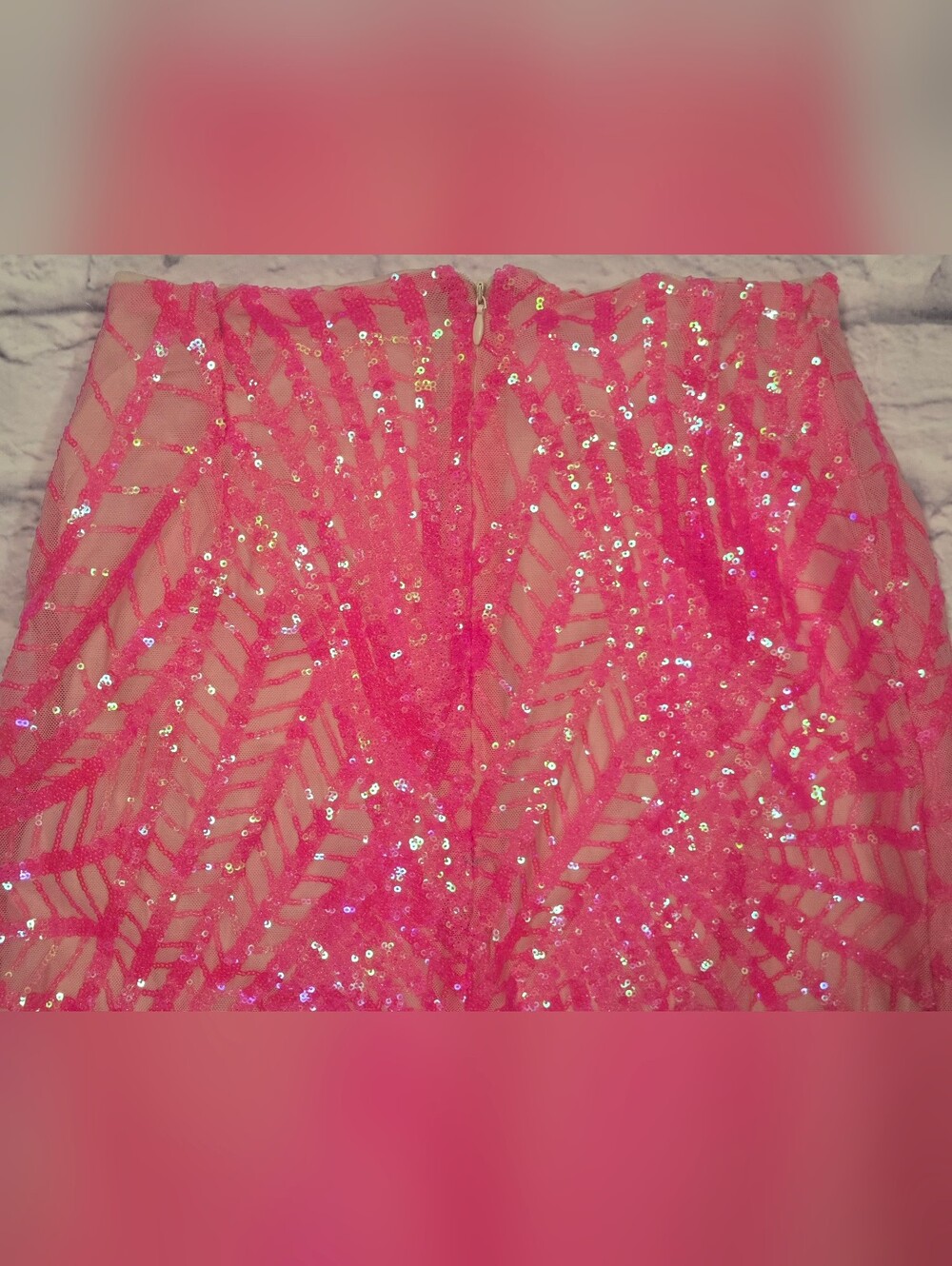 Neon Pink Sequin Two Piece Formal Set One Shoulder Crop Top Maxi Skirt - Picture 10 of 14